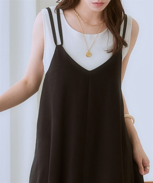 nissen（ニッセン）の「ダブルストラップキャミソールワンピース（ワンピース・レディース・ブラック/カーキ・S/M/L/LL）」の3枚目の写真