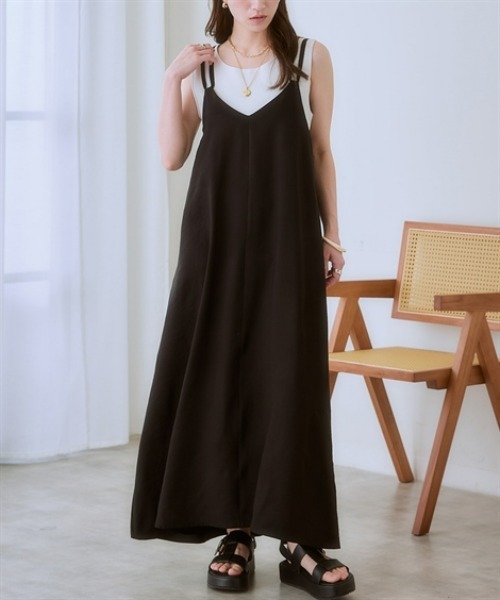 nissen（ニッセン）の「ダブルストラップキャミソールワンピース（ワンピース・レディース・ブラック/カーキ・S/M/L/LL）」の4枚目の写真