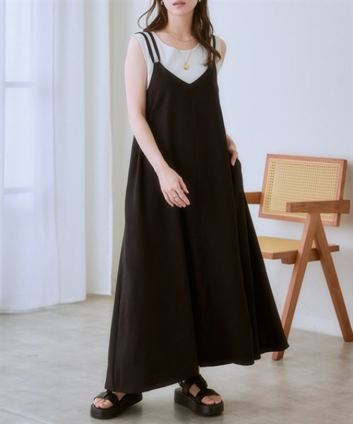 nissen（ニッセン）の「ダブルストラップキャミソールワンピース（ワンピース・レディース・ブラック/カーキ・S/M/L/LL）」の6枚目の写真
