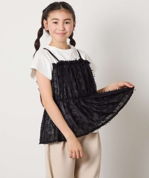 a.v.v（アーヴェヴェ）の「【接触冷感/ジメジメ対策】[100-130]シフォンキャミドッキングトップス（Tシャツ/カットソー・キッズ・ライラック/アイボリー/ブラック・110/100/120/130）」の3枚目の写真