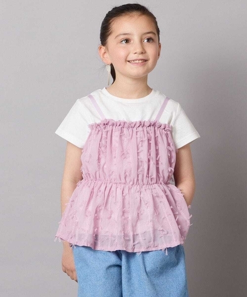 a.v.v（アーヴェヴェ）の「【接触冷感/ジメジメ対策】[100-130]シフォンキャミドッキングトップス（Tシャツ/カットソー・キッズ・ライラック/アイボリー/ブラック・110/100/120/130）」の4枚目の写真