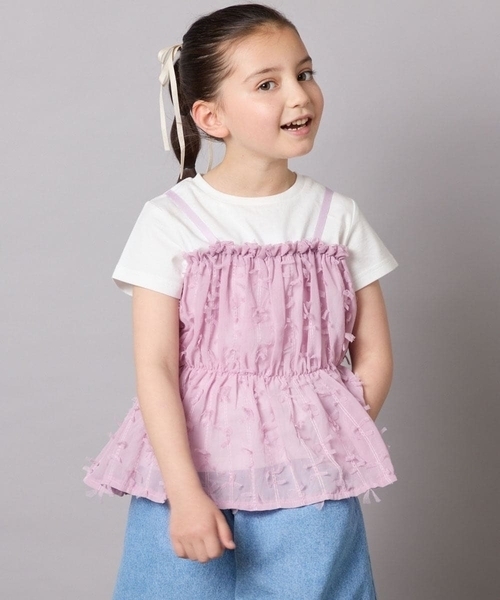 a.v.v（アーヴェヴェ）の「【接触冷感/ジメジメ対策】[100-130]シフォンキャミドッキングトップス（Tシャツ/カットソー・キッズ・ライラック/アイボリー/ブラック・110/100/120/130）」の5枚目の写真