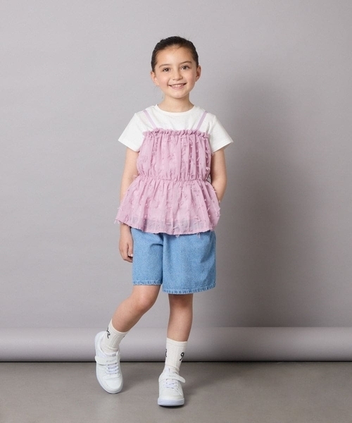 a.v.v（アーヴェヴェ）の「【接触冷感/ジメジメ対策】[100-130]シフォンキャミドッキングトップス（Tシャツ/カットソー・キッズ・ライラック/アイボリー/ブラック・110/100/120/130）」の9枚目の写真