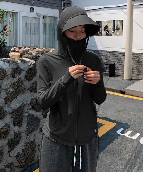 UVカットフェイスガードパーカー／ UPF50+ 紫外線対策 接触冷感