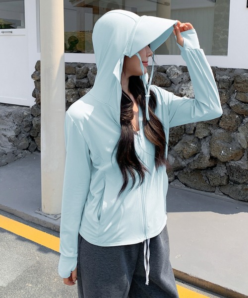 UVカットフェイスガードパーカー／ UPF50+ 紫外線対策 接触冷感