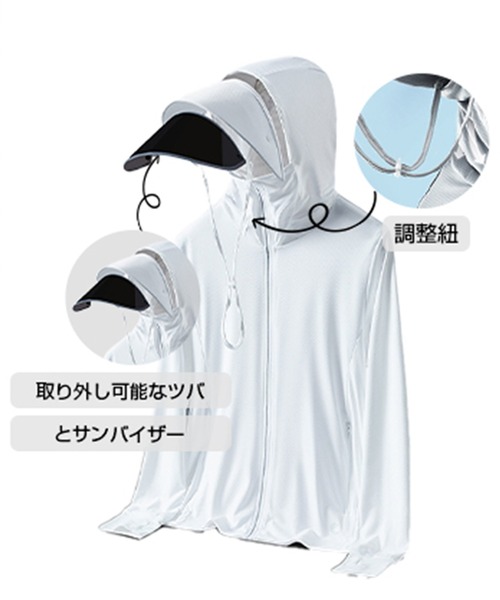 セール】UVカットフェイスガードパーカー／ UPF50+ 紫外線対策 接触冷