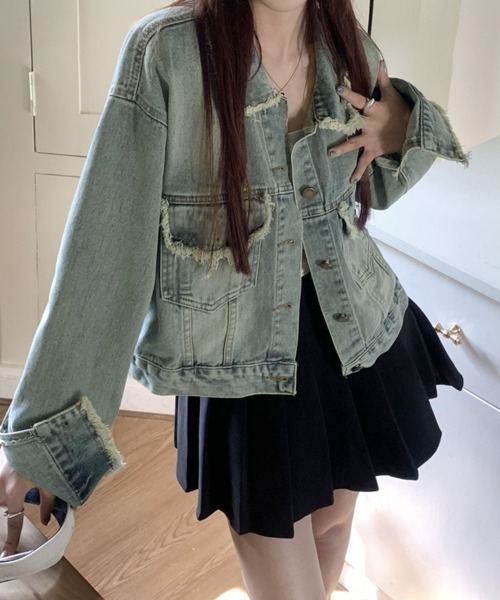 Miniministore(ミニミニストア)の「フリンジデニムジャケット デニムブルゾン(デニムジャケット・レディース・サックスブルー・L/M)」の2枚目の写真