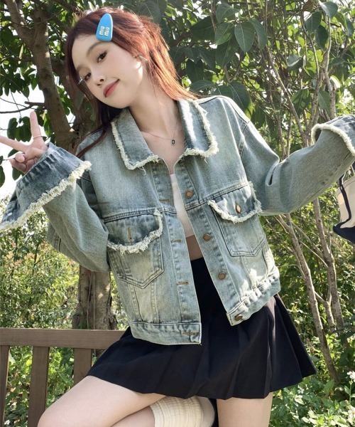 Miniministore(ミニミニストア)の「フリンジデニムジャケット デニムブルゾン(デニムジャケット・レディース・サックスブルー・L/M)」の4枚目の写真