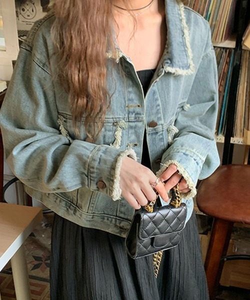 Miniministore(ミニミニストア)の「フリンジデニムジャケット デニムブルゾン(デニムジャケット・レディース・サックスブルー・L/M)」の12枚目の写真
