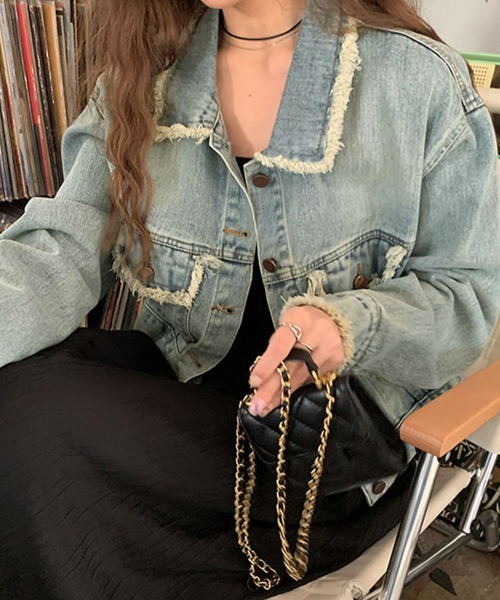 Miniministore(ミニミニストア)の「フリンジデニムジャケット デニムブルゾン(デニムジャケット・レディース・サックスブルー・L/M)」の14枚目の写真
