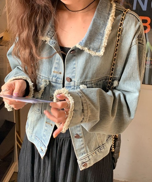Miniministore(ミニミニストア)の「フリンジデニムジャケット デニムブルゾン(デニムジャケット・レディース・サックスブルー・L/M)」の16枚目の写真