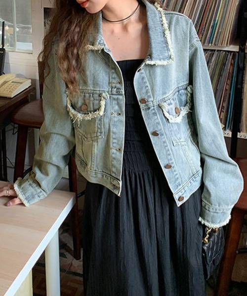 Miniministore(ミニミニストア)の「フリンジデニムジャケット デニムブルゾン(デニムジャケット・レディース・サックスブルー・L/M)」の19枚目の写真