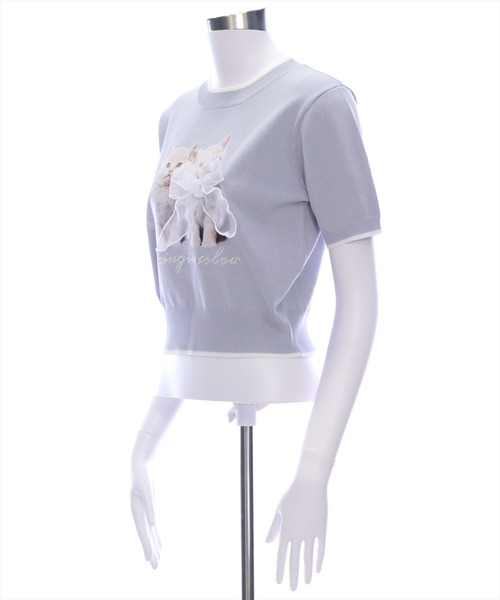 clear（クリア）の「ネコプリントリボン半袖ニットトップス[アニマル ガーリー]≪2025SS新作≫（ニット/セーター・レディース・アイボリー/ライトグレー/ピンク/ブラック・F）」の9枚目の写真