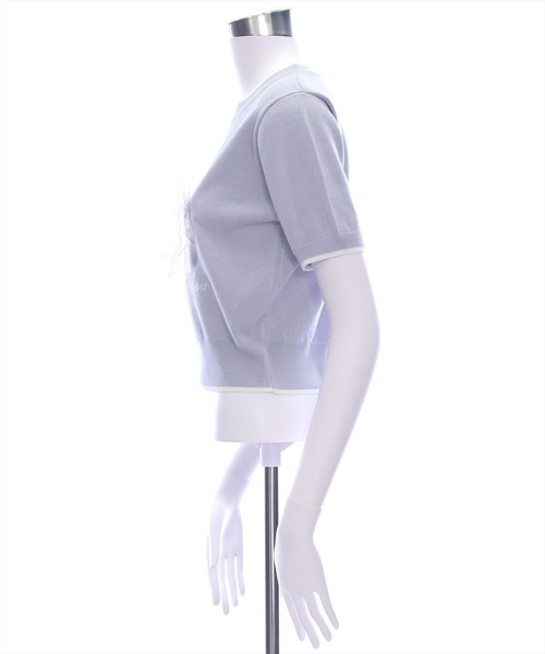 clear（クリア）の「ネコプリントリボン半袖ニットトップス[アニマル ガーリー]≪2025SS新作≫（ニット/セーター・レディース・アイボリー/ライトグレー/ピンク/ブラック・F）」の10枚目の写真