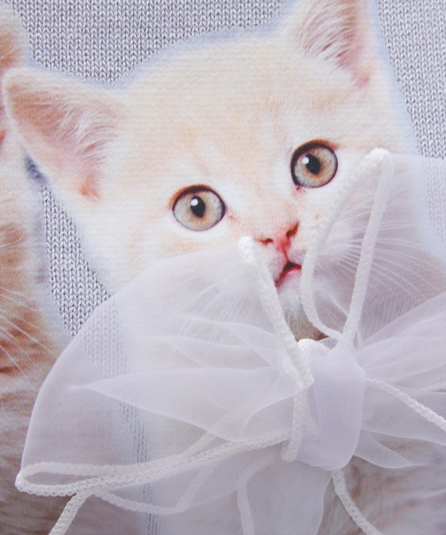 clear（クリア）の「ネコプリントリボン半袖ニットトップス[アニマル ガーリー]≪2025SS新作≫（ニット/セーター・レディース・アイボリー/ライトグレー/ピンク/ブラック・F）」の18枚目の写真