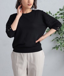 洗える 袖シャーリングニット