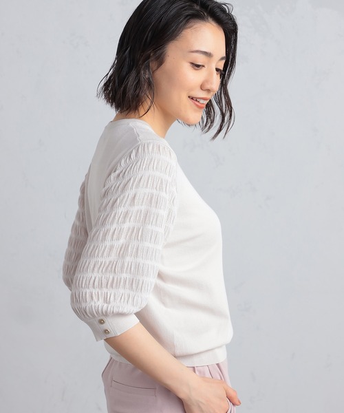 GALLORIA(ギャローリア)の「洗える 袖シャーリングニット(ニット/セーター・レディース・ライトオリーブ/ブラック/ライトグレー・LL/S/M/L)」の10枚目の写真