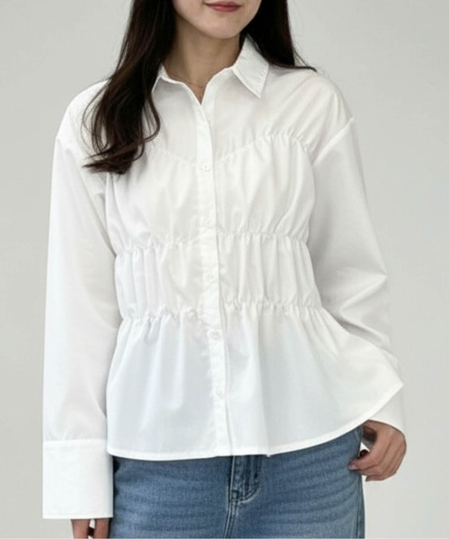 Per sist ence(パーシエンス)の「ブロードシャーリングシャツ(シャツ/ブラウス・レディース・オフホワイト/チャコールグレー/ブルー/ピンク・ONE SIZE)」の2枚目の写真