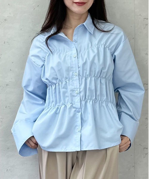 Per sist ence(パーシエンス)の「ブロードシャーリングシャツ(シャツ/ブラウス・レディース・オフホワイト/チャコールグレー/ブルー/ピンク・ONE SIZE)」の4枚目の写真