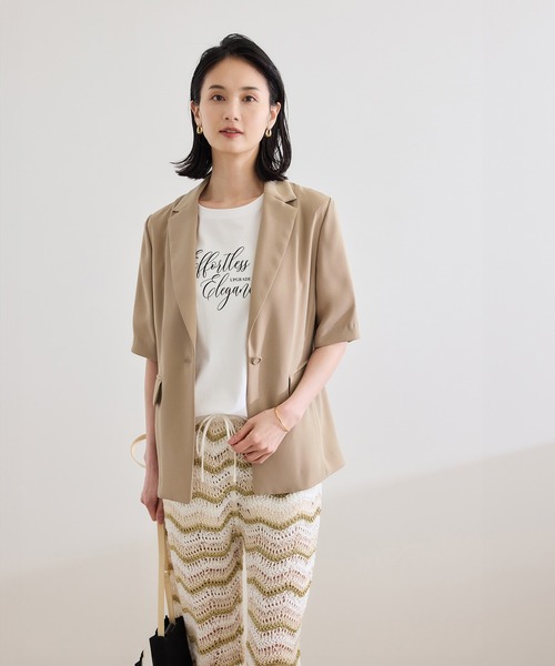 ROPE'（ロペ）の「【洗える・カセット服・新色追加】トリアセバックサテン ハーフスリーブジャケット/セットアップ対応（テーラードジャケット・レディース・ベージュ/ネイビー/ブラック・36/38）」の14枚目の写真