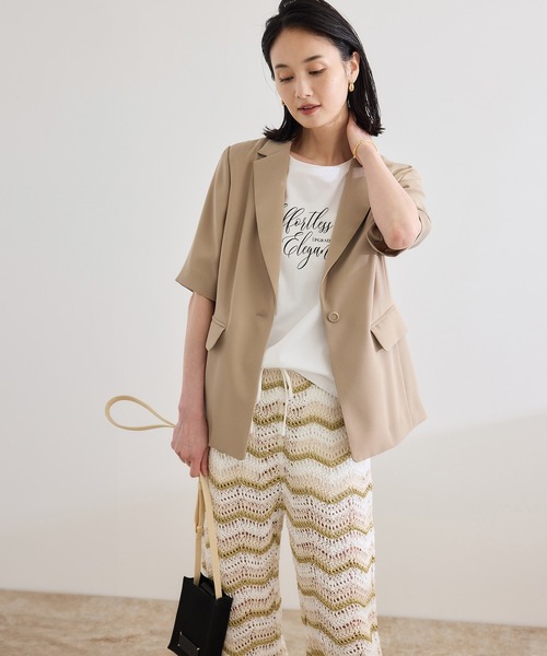 ROPE'（ロペ）の「【洗える・カセット服・新色追加】トリアセバックサテン ハーフスリーブジャケット/セットアップ対応（テーラードジャケット・レディース・ベージュ/ネイビー/ブラック・36/38）」の15枚目の写真