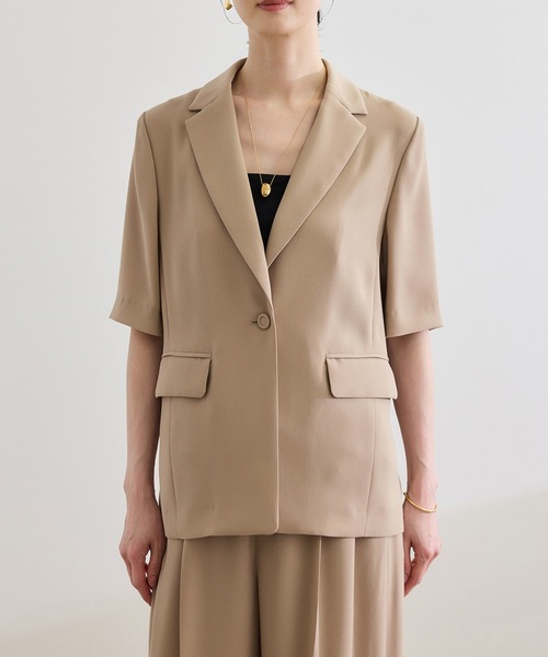 ROPE'（ロペ）の「【洗える・カセット服・新色追加】トリアセバックサテン ハーフスリーブジャケット/セットアップ対応（テーラードジャケット・レディース・ベージュ/ネイビー/ブラック・36/38）」の19枚目の写真