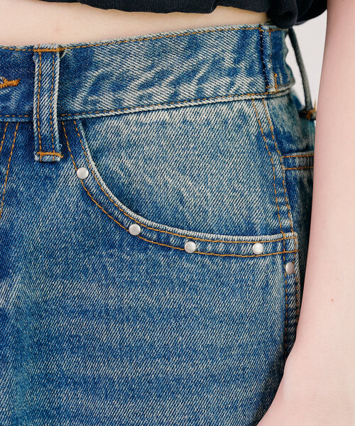 【セットアップ対応/低身長サイズ/2サイズ展開/ウエスト調節可】スタッズデニムパンツ