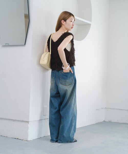 Kastane スタッズデニムパンツ(ブルー) サイズ1 セットアップ対応/低身長サイズ/2サイズ展開/ウエスト調節可