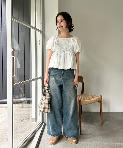 kastane スタッズデニムパンツ　１ セットアップ対応/低身長サイズ/2サイズ展開/ウエスト調節可