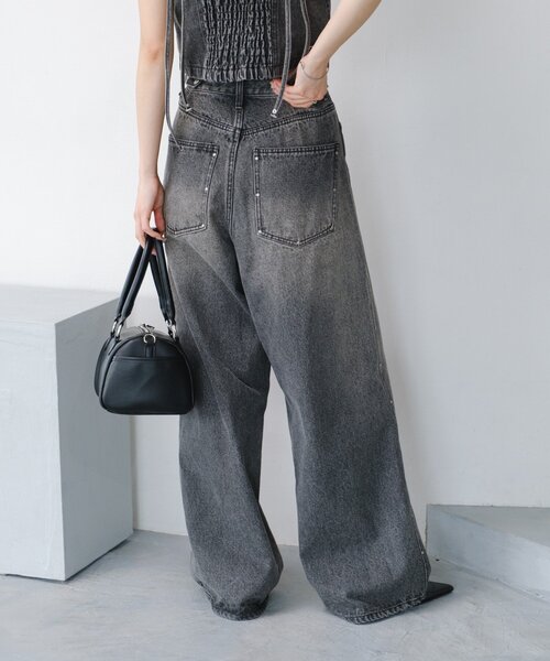 kastane スタッズデニムパンツ　１ セットアップ対応/低身長サイズ/2サイズ展開/ウエスト調節可