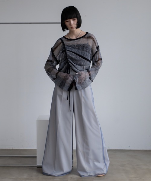 ドロストアシメ透かし編みシアートップス（Tシャツ/カットソー