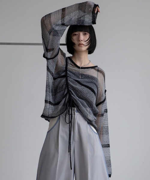 tシャツ ドロストアシメ透かし編みシアートップス レディース ドロストアシメ透かし編みシアートップス（Tシャツ/カットソー