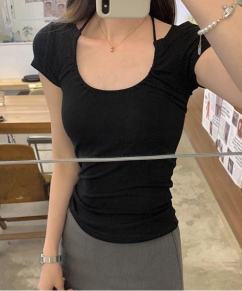 LADY LIKE（レディライク）の「デコルテリボン3WAYトップス（Tシャツ/カットソー・レディース・ホワイト/ブラック/グレー・M）」の3枚目の写真