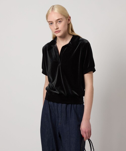 新品　Steven Alan ベロア ロングスリーブ プルオーバー　ネイビー BEAUTY&YOUTH UNITED ARROWS｜<Steven Alan>リブ ロングスリーブ