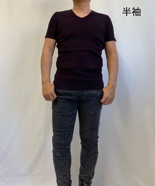B'day（ビーデイ）の「メランジフライス Vネック 5分袖 & 半袖（Tシャツ/カットソー・メンズ・チャコールグレー/杢グレー/グレー系その他/ワイン/レッド系/ブルー系その他/ダークブルー・MEDIUM/LARGE）」の7枚目の写真
