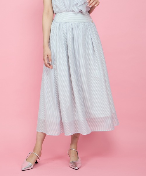 QUEENS COURT（クイーンズコート）の「シアーストライプスカート≪セットアップ対応/手洗い可能≫（スカート・レディース・グリーン/ブルー系その他/ホワイト・M）」の3枚目の写真