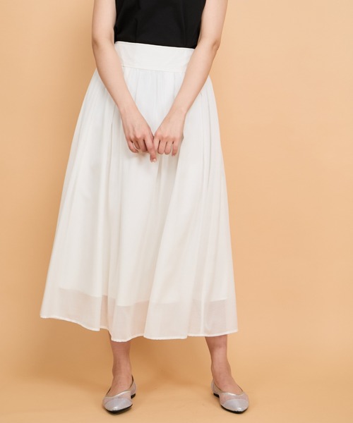 QUEENS COURT（クイーンズコート）の「シアーストライプスカート≪セットアップ対応/手洗い可能≫（スカート・レディース・グリーン/ブルー系その他/ホワイト・M）」の2枚目の写真