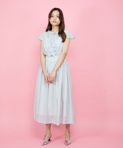 QUEENS COURT（クイーンズコート）の「シアーストライプスカート≪セットアップ対応/手洗い可能≫（スカート・レディース・グリーン/ブルー系その他/ホワイト・M）」の12枚目の写真