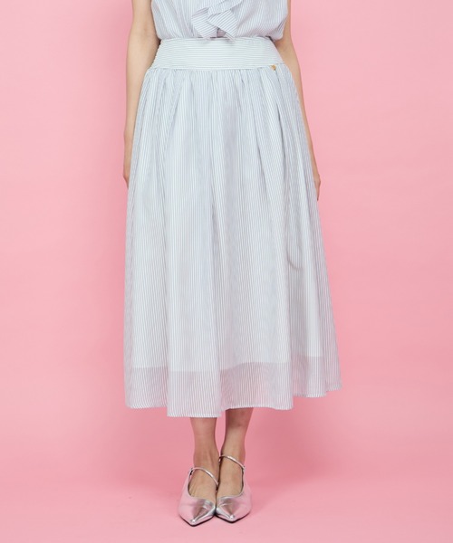 QUEENS COURT（クイーンズコート）の「シアーストライプスカート≪セットアップ対応/手洗い可能≫（スカート・レディース・グリーン/ブルー系その他/ホワイト・M）」の5枚目の写真