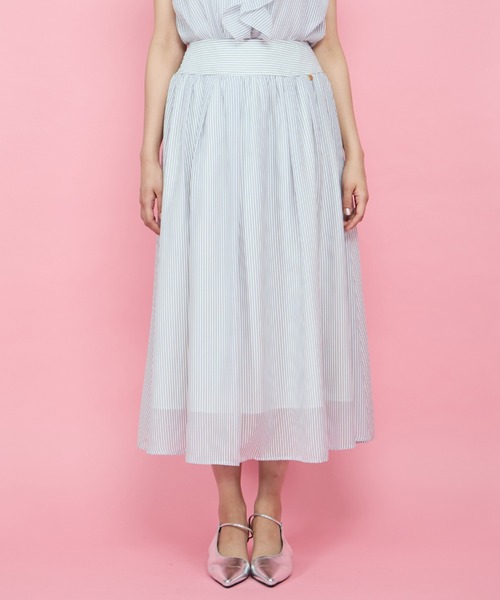 QUEENS COURT（クイーンズコート）の「シアーストライプスカート≪セットアップ対応/手洗い可能≫（スカート・レディース・グリーン/ブルー系その他/ホワイト・M）」の6枚目の写真