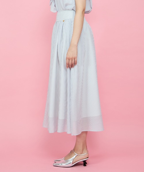 QUEENS COURT（クイーンズコート）の「シアーストライプスカート≪セットアップ対応/手洗い可能≫（スカート・レディース・グリーン/ブルー系その他/ホワイト・M）」の7枚目の写真