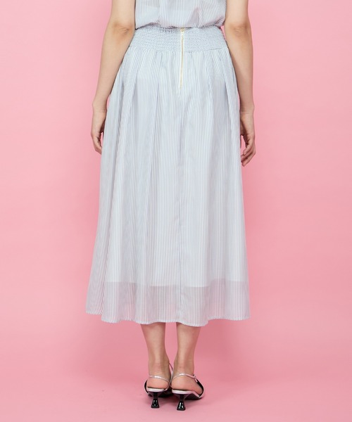 QUEENS COURT（クイーンズコート）の「シアーストライプスカート≪セットアップ対応/手洗い可能≫（スカート・レディース・グリーン/ブルー系その他/ホワイト・M）」の8枚目の写真