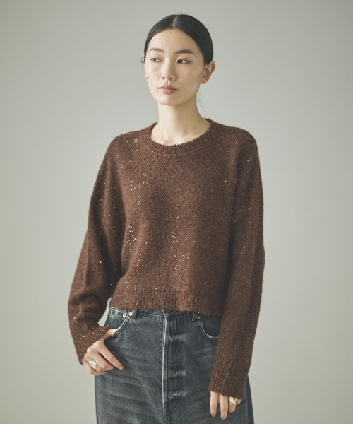 Curensology（カレンソロジー）の「Curensology(カレンソロジー)/スパングルニットプルオーバー（ニット/セーター・レディース・グレー/ライトピンク/ネイビー/モカ/ダークブラウン・FREE）」の2枚目の写真