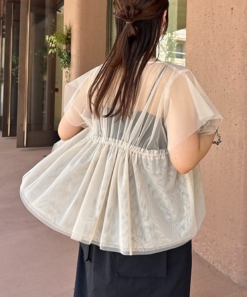WILLFULLY（ウィルフリー）の「frill sleeve peplum tulle tops（シャツ/ブラウス・レディース・タン/ブラック・FREE）」の16枚目の写真
