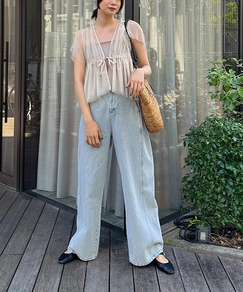 WILLFULLY（ウィルフリー）の「frill sleeve peplum tulle tops（シャツ/ブラウス・レディース・タン/ブラック・FREE）」の5枚目の写真