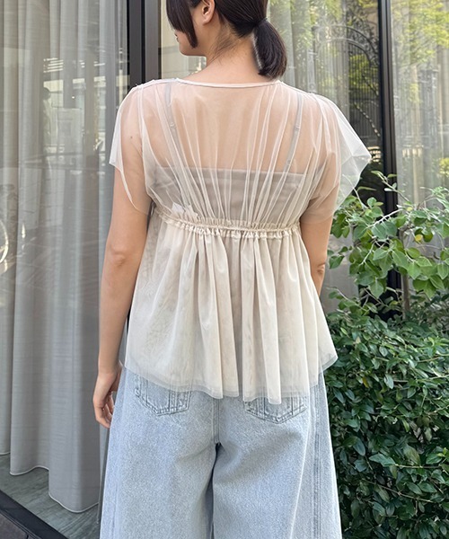 WILLFULLY（ウィルフリー）の「frill sleeve peplum tulle tops（シャツ/ブラウス・レディース・タン/ブラック・FREE）」の7枚目の写真