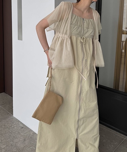 WILLFULLY（ウィルフリー）の「frill sleeve peplum tulle tops（シャツ/ブラウス・レディース・タン/ブラック・FREE）」の3枚目の写真