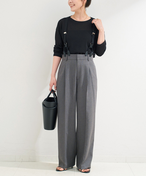 B.C STOCK（ベーセーストック）の「ウォッシャブル / サスペンダー付きタックパンツ（スラックス・レディース・ブラック/チョコ/チャコールグレー・SMALL/MEDIUM）」の2枚目の写真