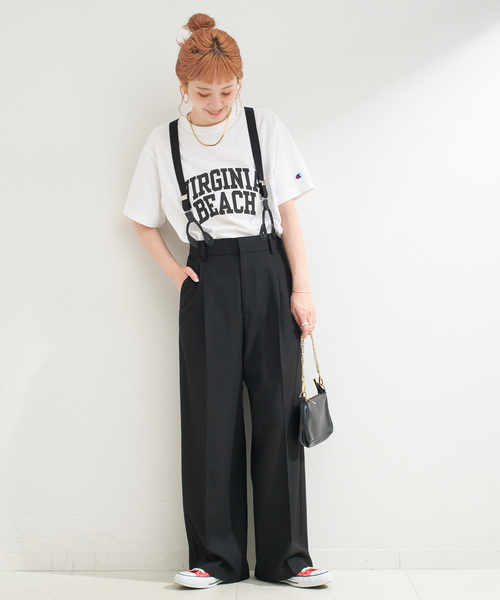 ウォッシャブル / サスペンダー付きタックパンツ（スラックス