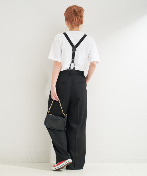 シーニュ　ブラック サスペンダー付きパンツ FREAK'S STORE｜別注 サスペンダー付き ビッグ2タックツイル